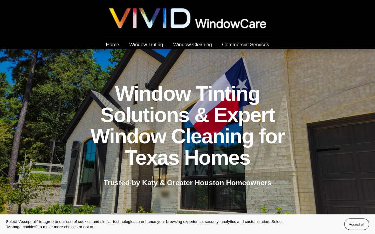 Homepage of Vivid WindowCare's website