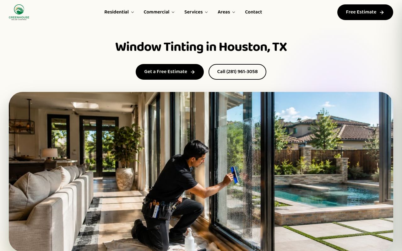 Homepage of Houston windows tint's website