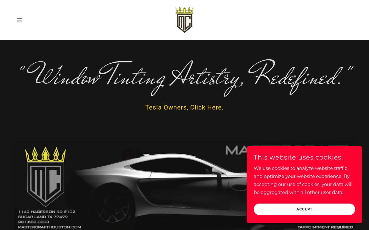 Homepage of MasterCraft Tinting's website