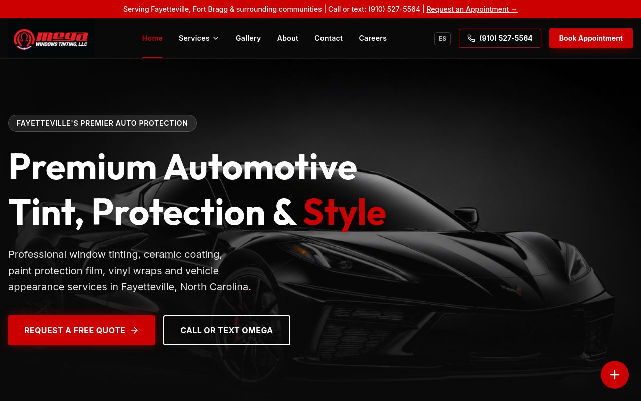 Homepage of Omega Windows Tinting's website