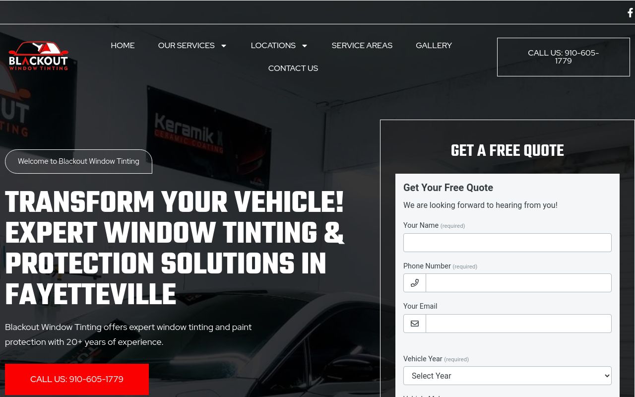Homepage of Blackout Window Tinting's website