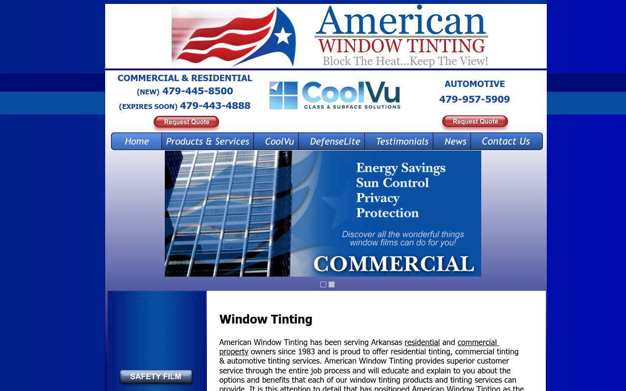 Homepage of American Window Tinting's website