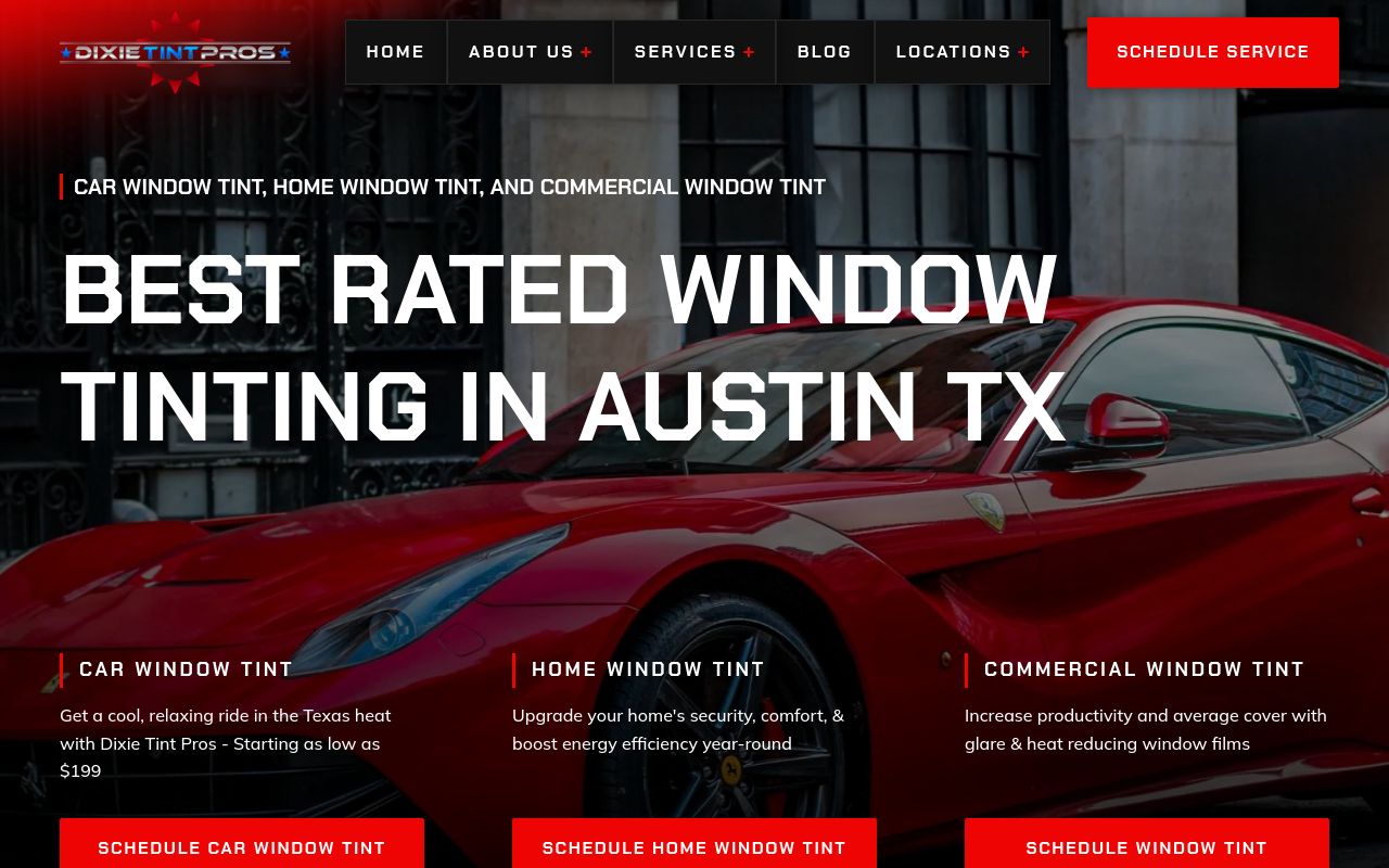 Homepage of Dixie Tint Pros's website