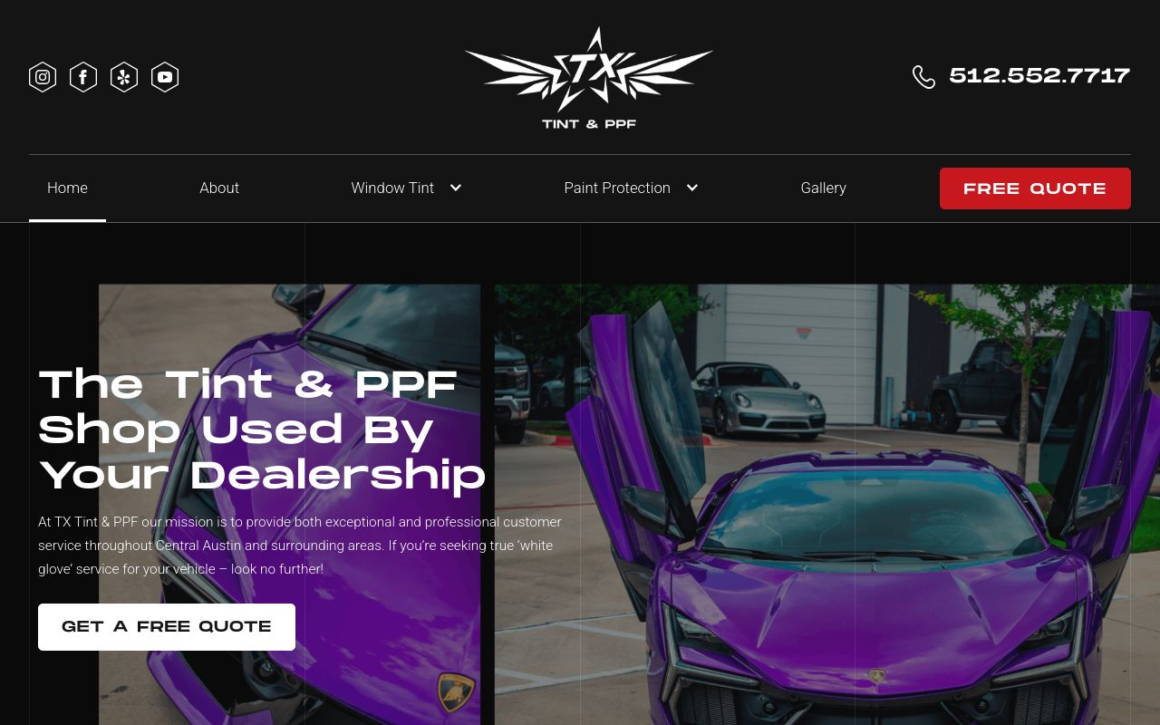 Homepage of TX TINT & PPF's website