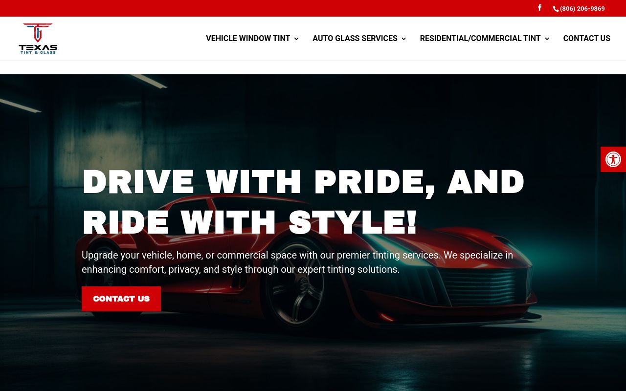 Homepage of Texas Tint & Glass's website