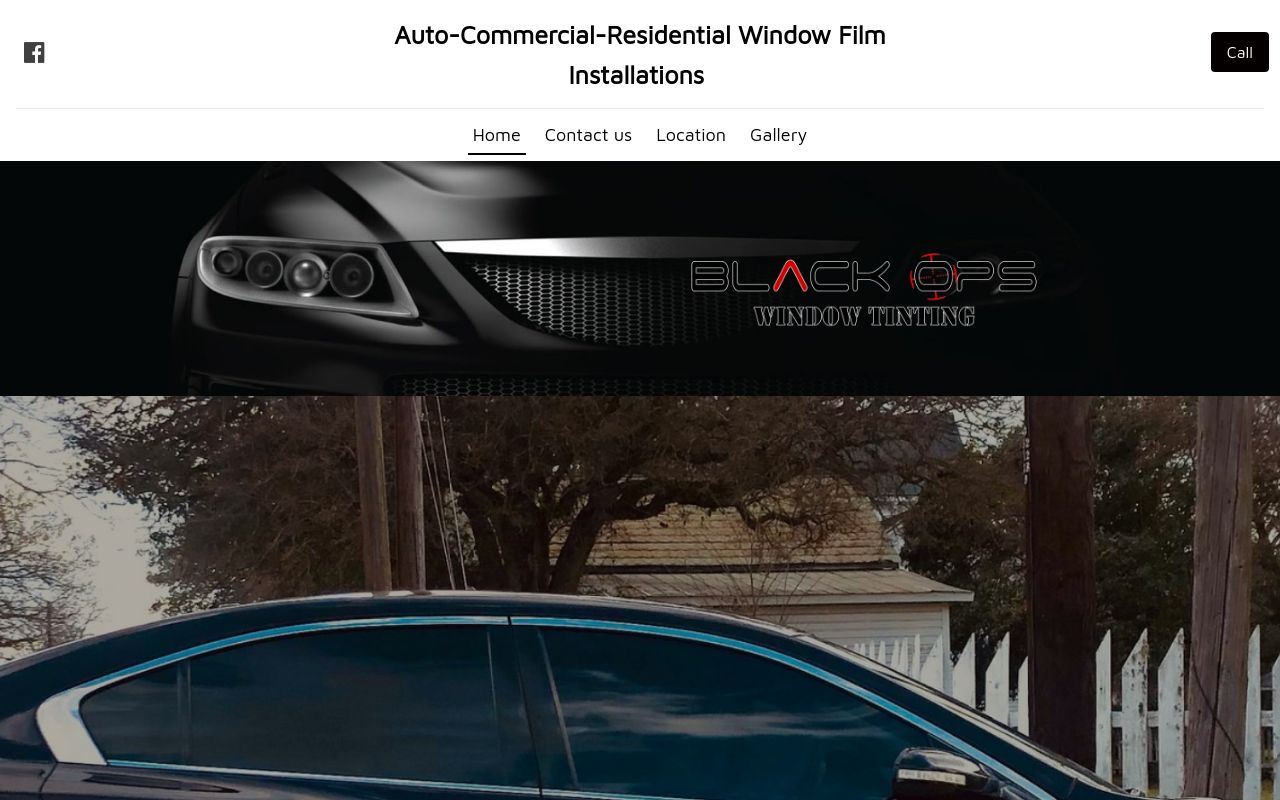 Homepage of Black Ops Window Tinting's website