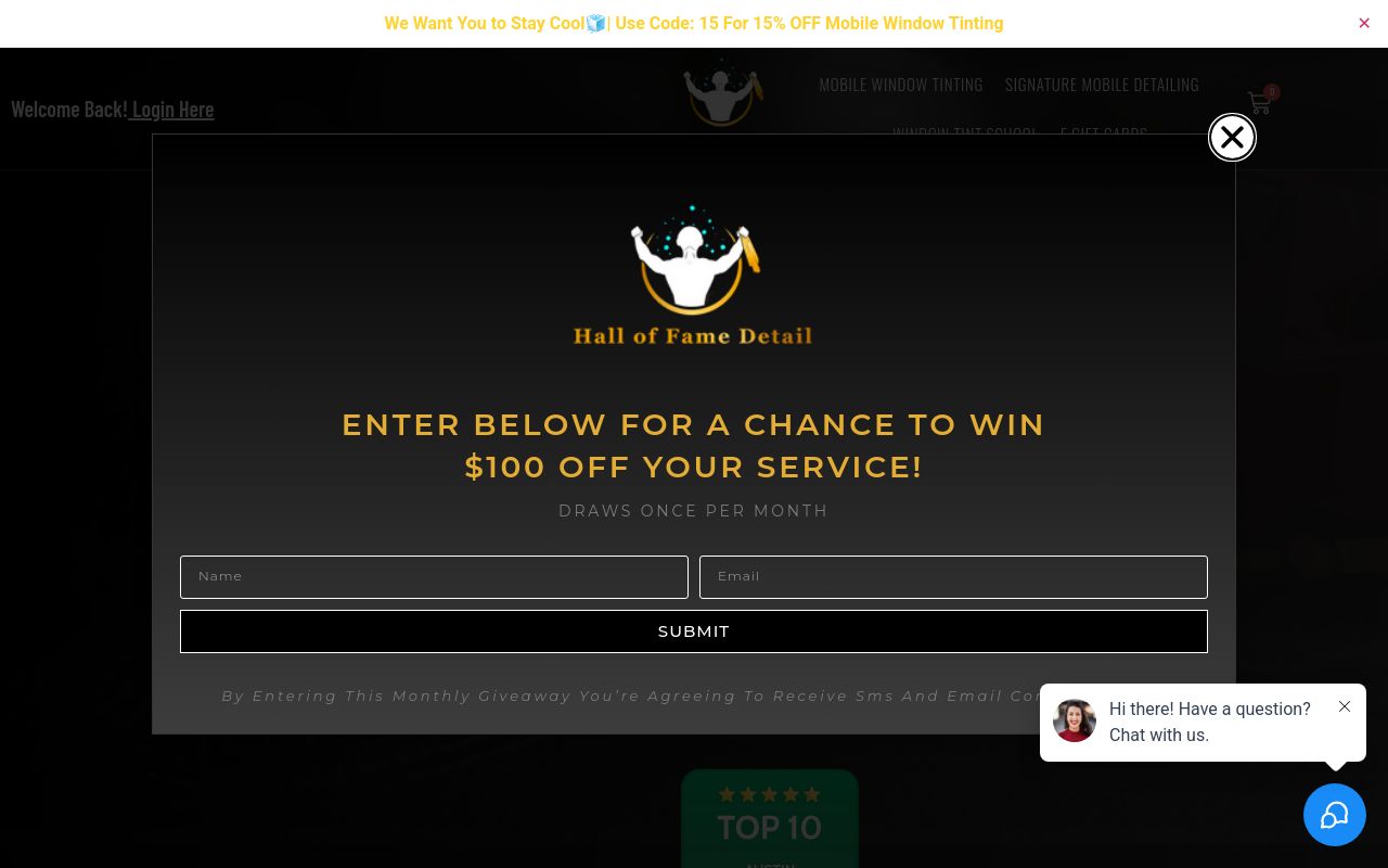 Homepage of Hall of Fame Detail - Mobile Car Detailing & Window Tinting's website