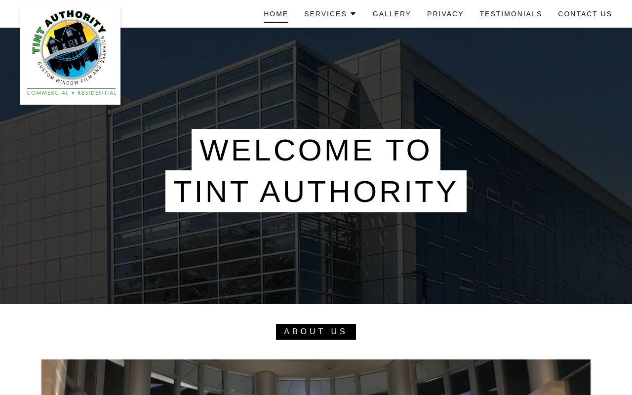 Homepage of Tint Authority's website