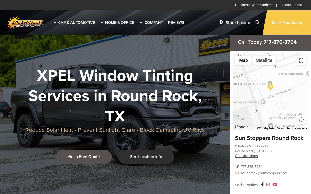 Homepage of Sun Stoppers Round Rock's website