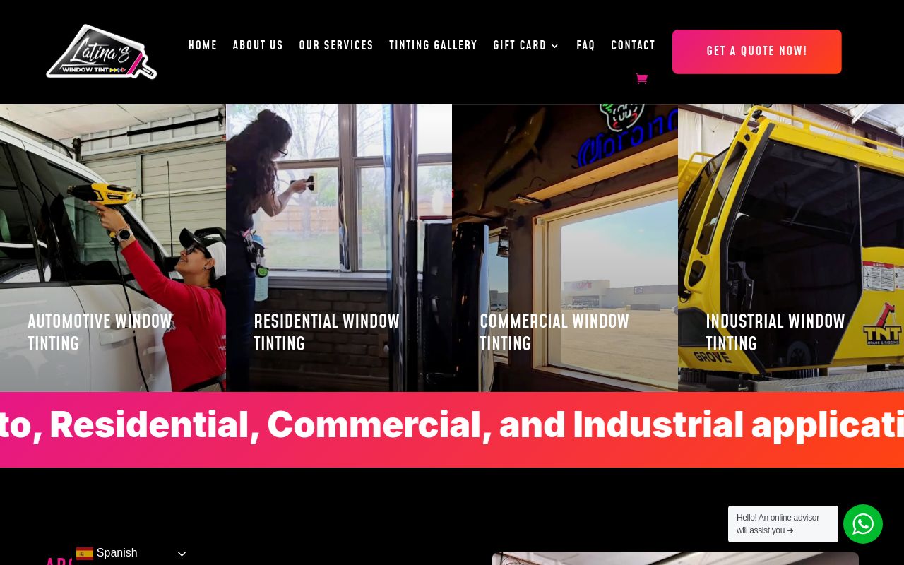 Homepage of Latina's Tinting's website