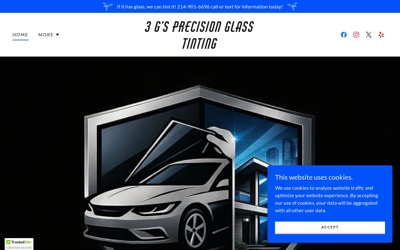 Homepage of Precision Glass Tinting's website