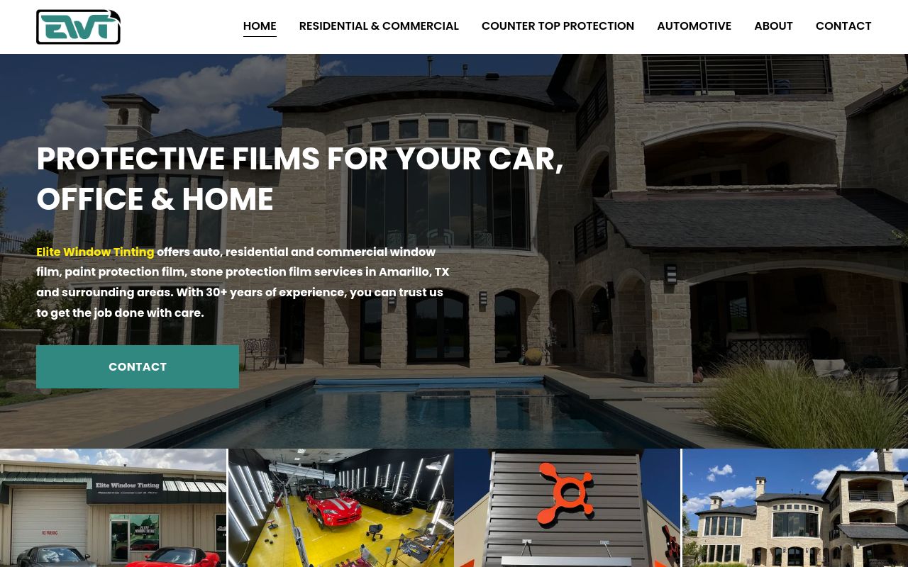Homepage of Elite Window Tinting's website