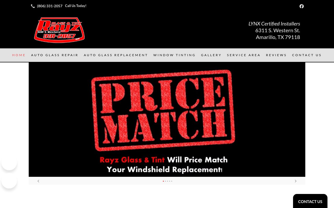 Homepage of Rayz Glass & Tint's website