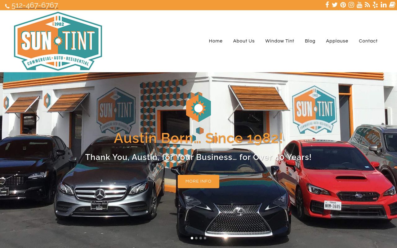 Homepage of Sun Tint's website