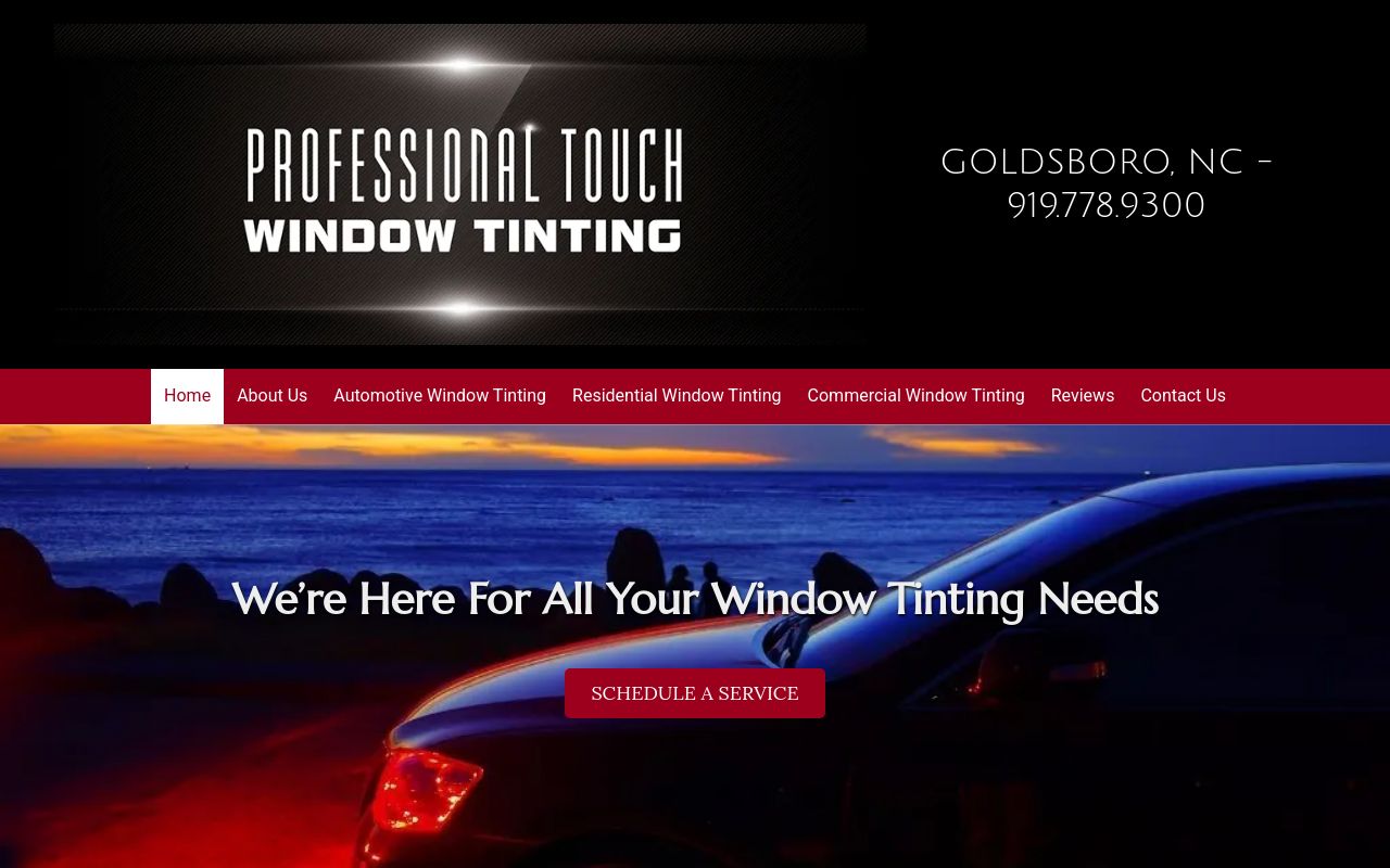 Homepage of Professional Touch Window Tinting's website