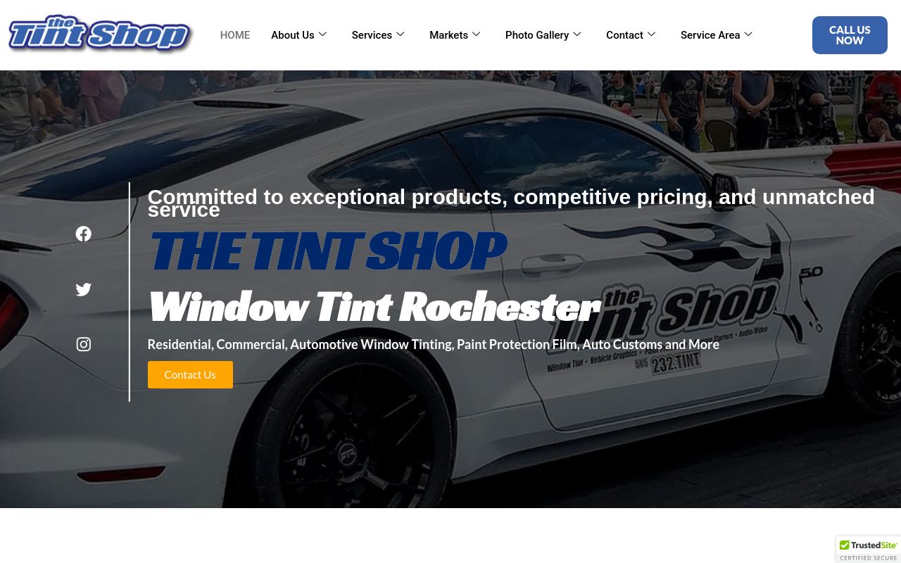 Homepage of The Tint Shop's website