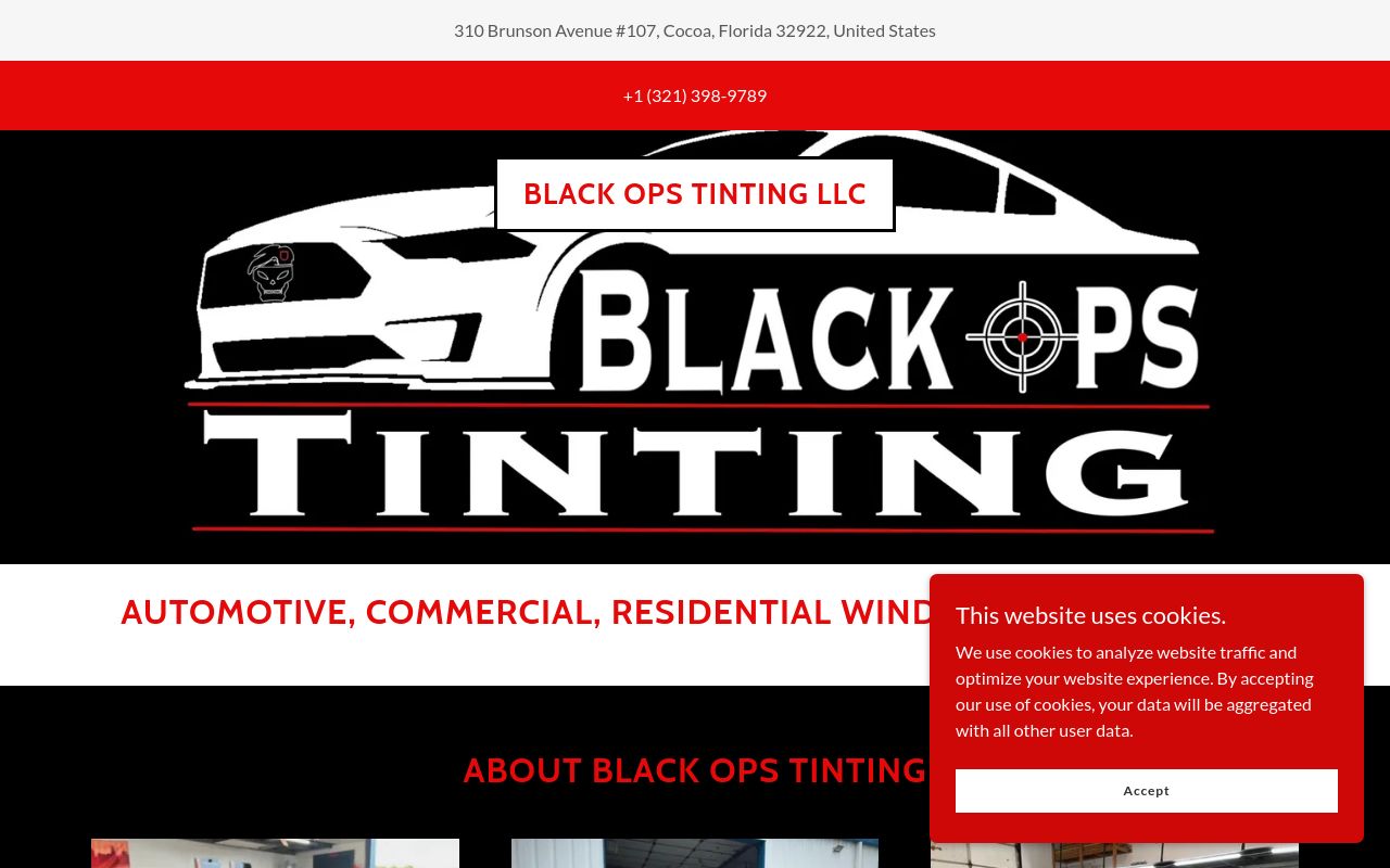Homepage of Black Ops Tinting's website