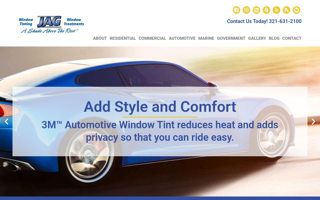 Homepage of JAG Window Tinting & Treatments's website