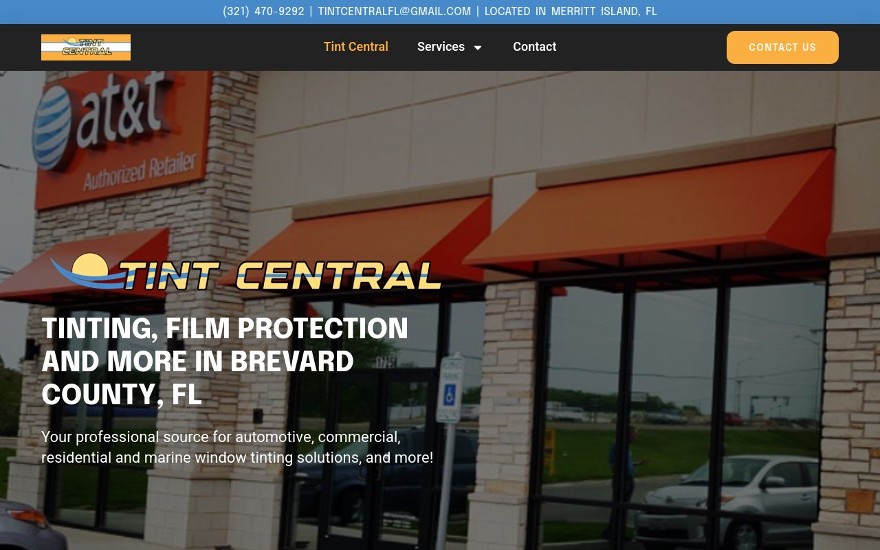 Homepage of Tint Central FL's website