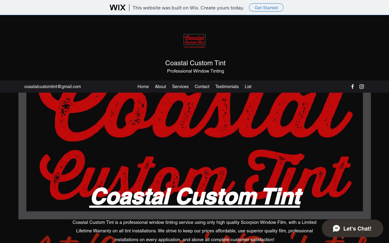 Homepage of Coastal Custom Tint's website
