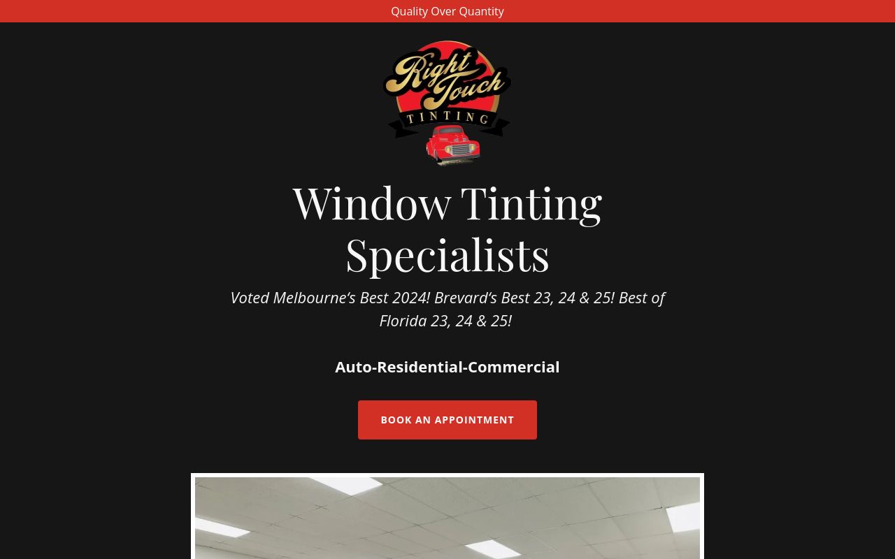 Homepage of Right Touch Tinting's website