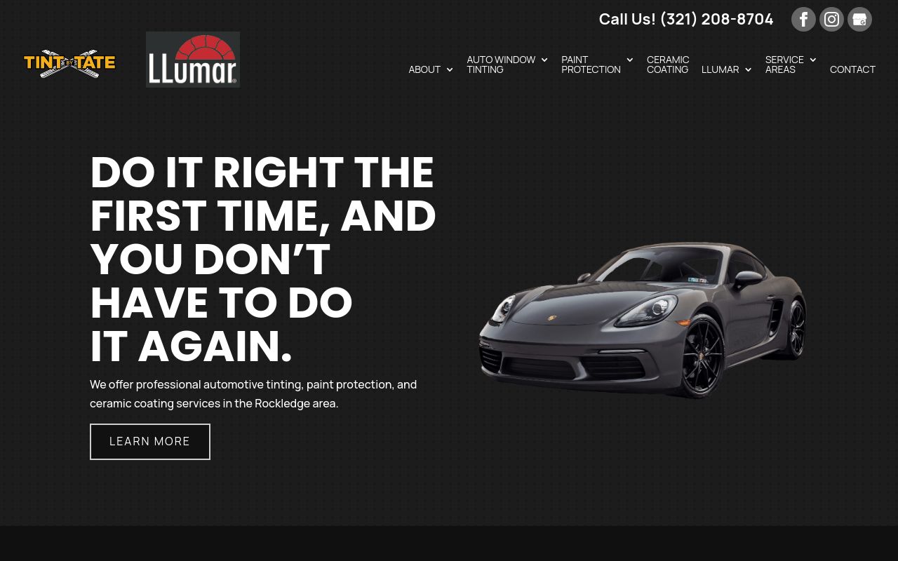 Homepage of Tint By Tate's website