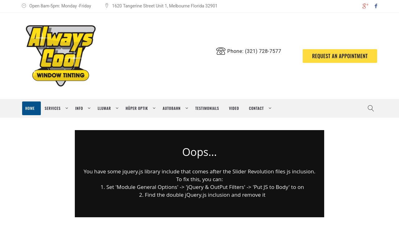 Homepage of Always Cool Window Tinting's website
