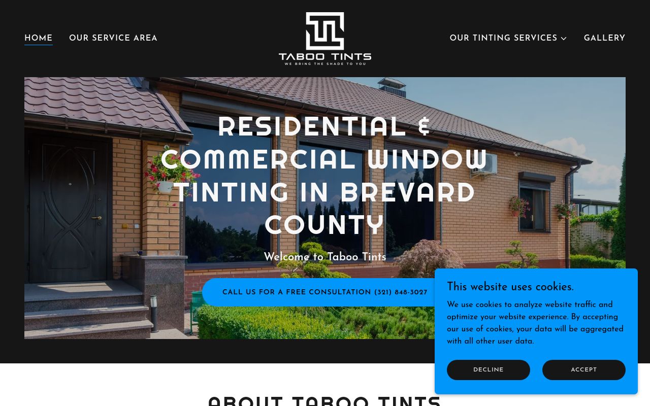 Homepage of Taboo Tints's website