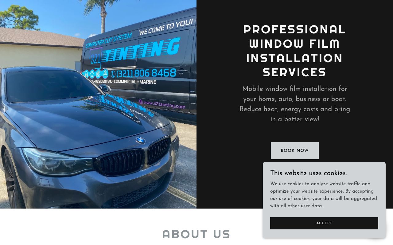 Homepage of 321 Tinting's website