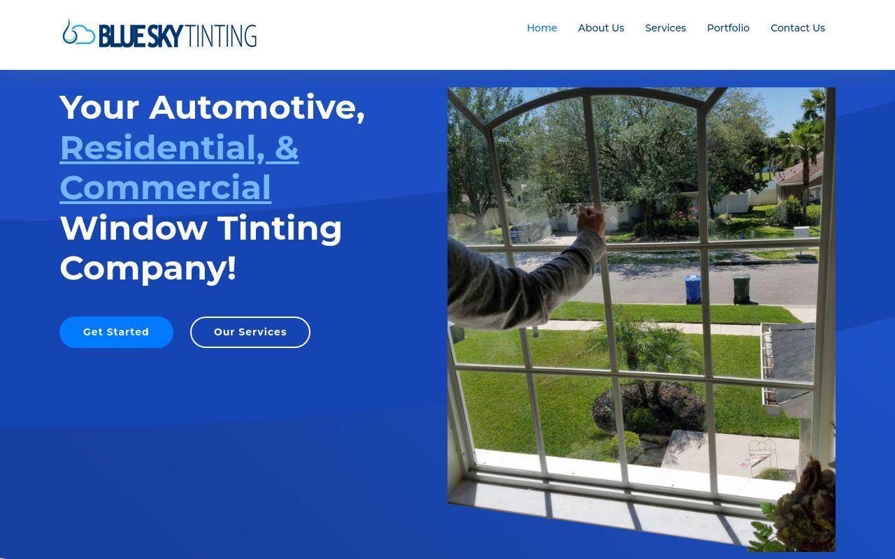 Homepage of Blue Sky Tinting's website