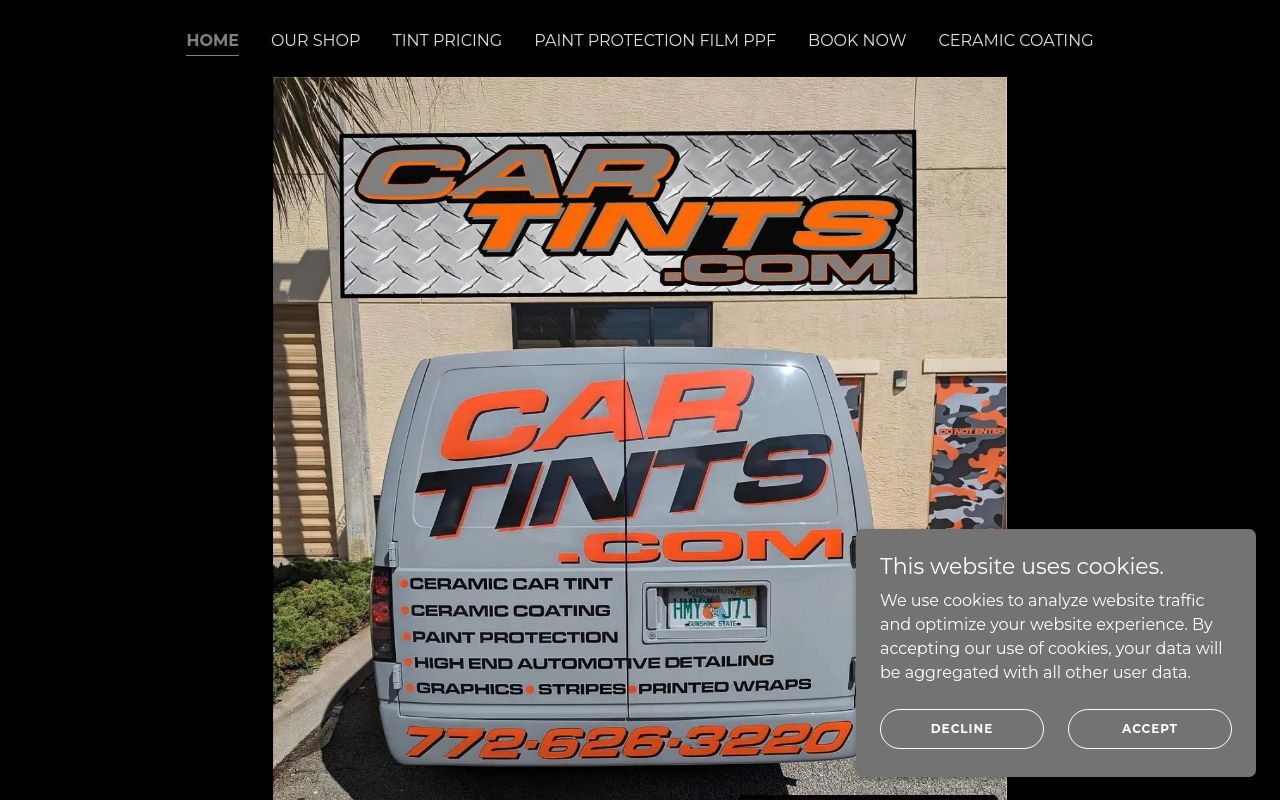 Homepage of 1800TINT-PPF-CERAMIC COATING's website