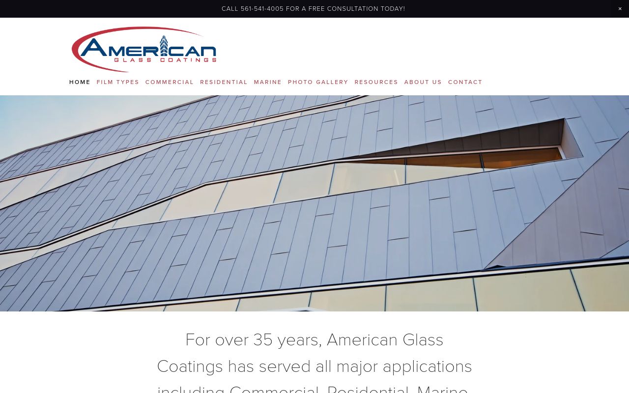 Homepage of American Glass Coatings's website