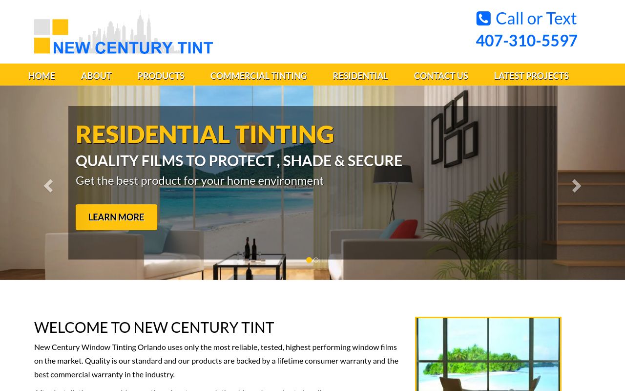 Homepage of New Century Tint's website