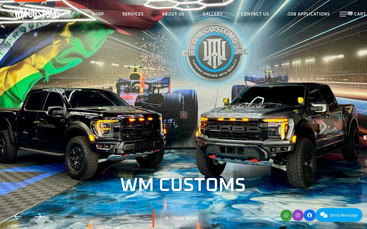 Homepage of WM Customs's website