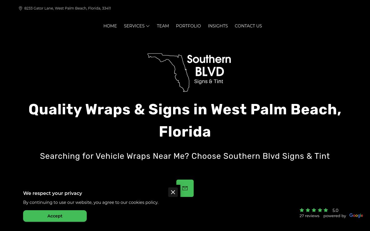 Homepage of Southern Blvd Signs & Tint's website