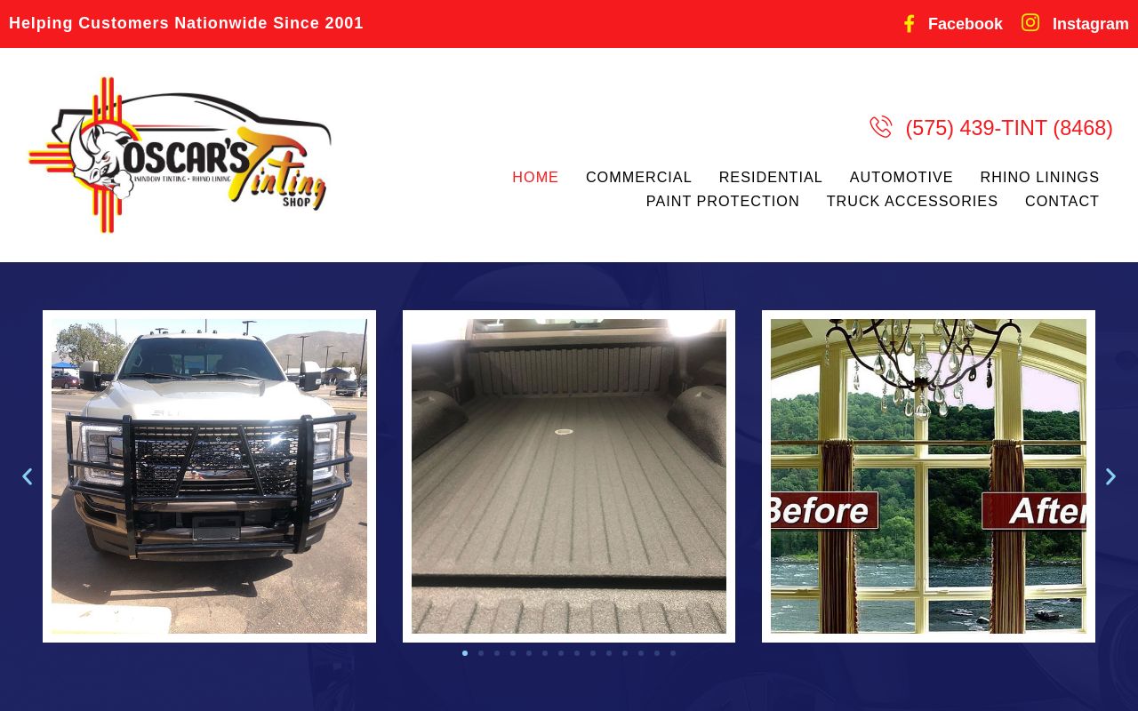 Homepage of Oscar's Tinting Shop Inc's website