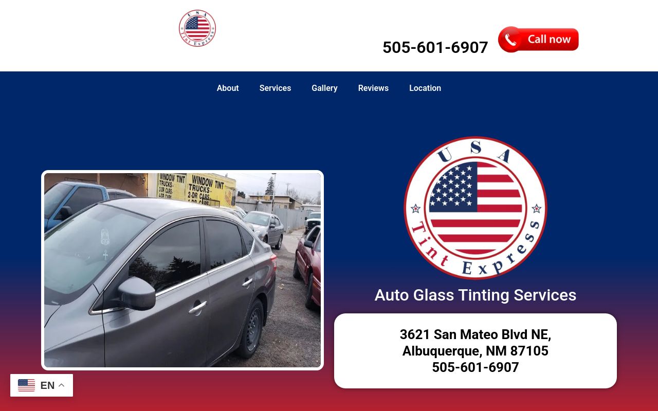 Homepage of USA Tint Express's website