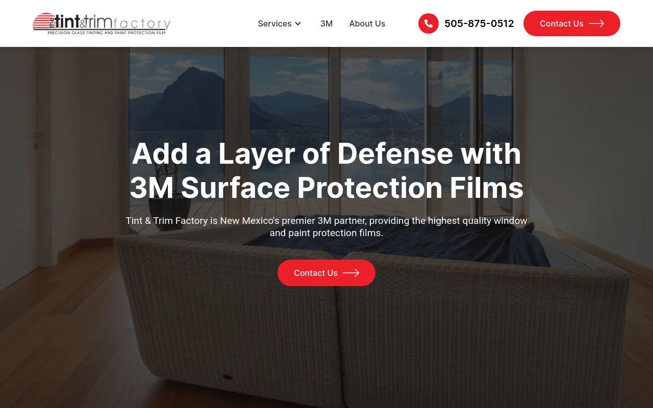 Homepage of The Tint & Trim Factory's website