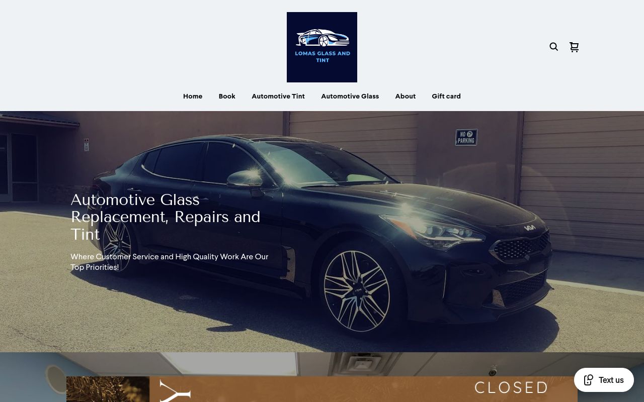 Homepage of Lomas Glass And Tint's website