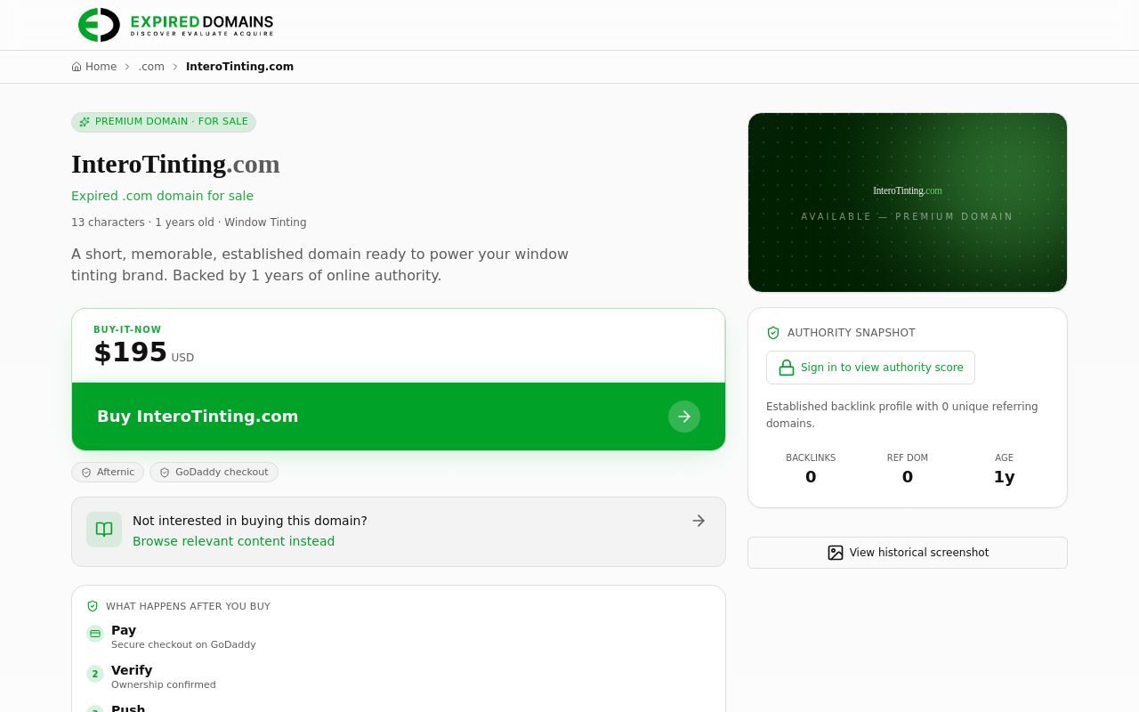 Homepage of INTERO Tinting's website
