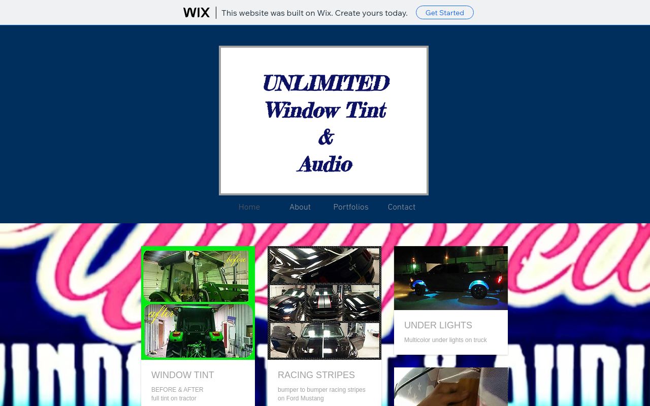 Homepage of Unlimited Window Tint & Audio's website