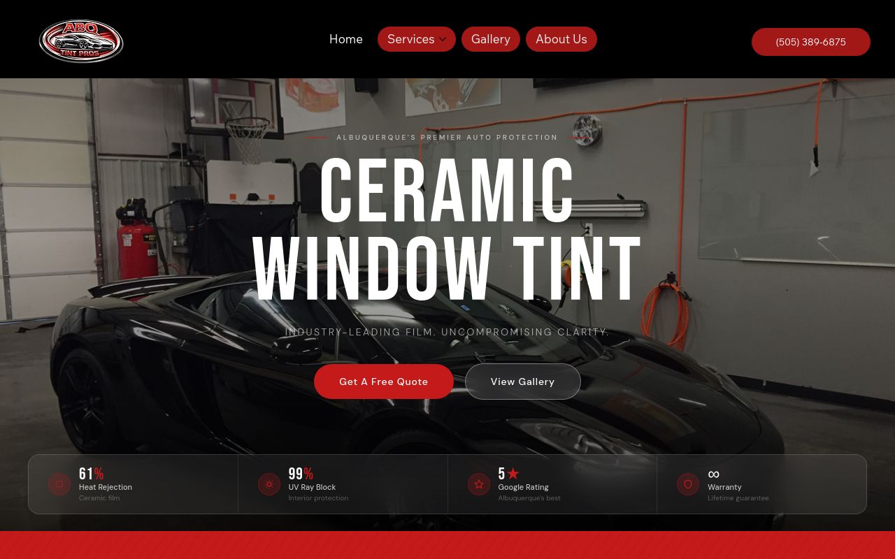 Homepage of ABQ Tint Pros LLC's website