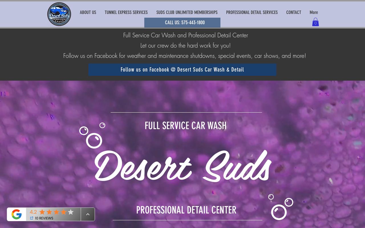 Homepage of Desert Suds Car Wash & Detail's website