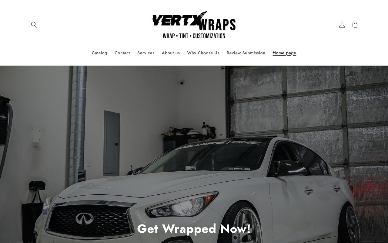 Homepage of Vertx Wraps's website