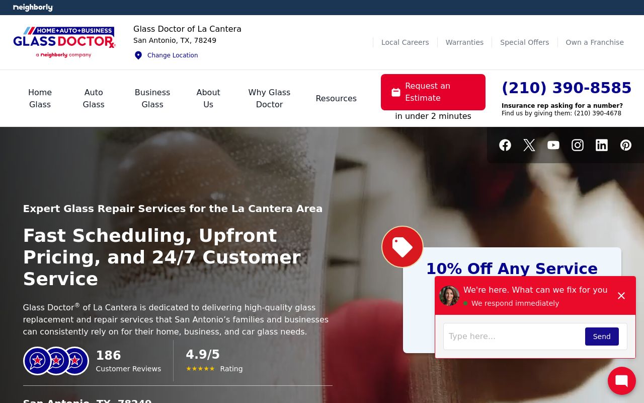 Homepage of Glass Doctor of La Cantera's website