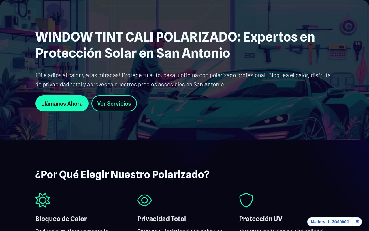 Homepage of Window Tint cali's website