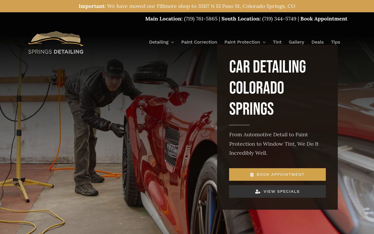Homepage of Springs Detailing's website