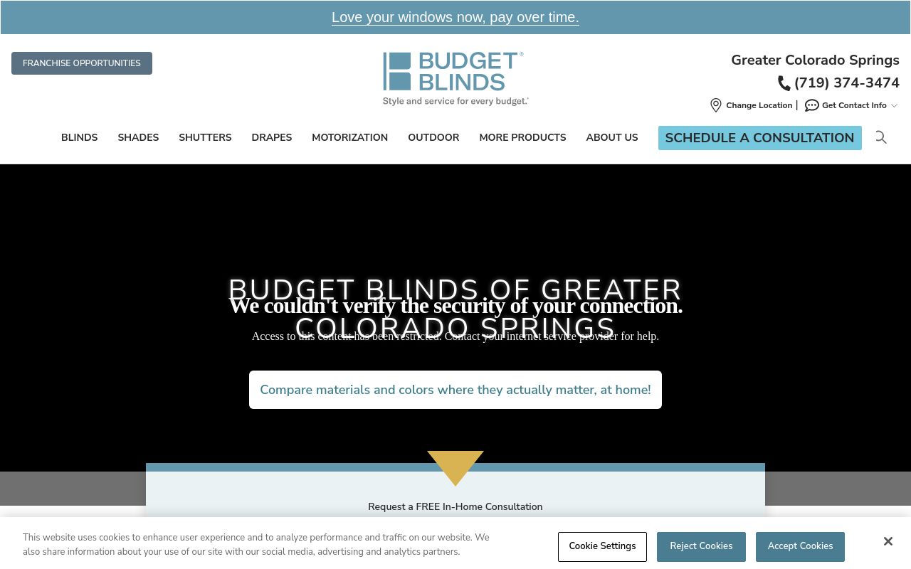 Homepage of Budget Blinds of Greater Colorado Springs's website
