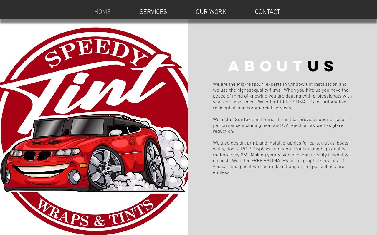 Homepage of Speedy Tint's website