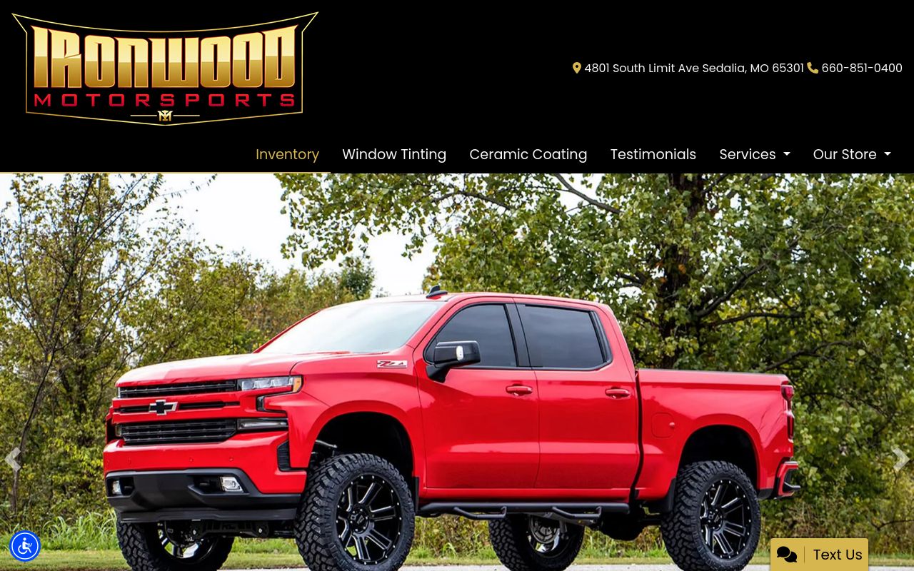 Homepage of Ironwood Motorsports llc.'s website
